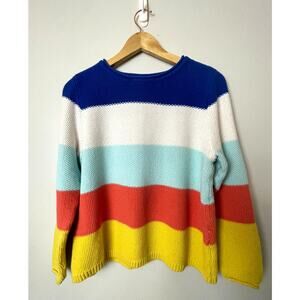 St. Johns Bay Women's Fisherman Knit Sweater Large Bright Colorblock Eclectic